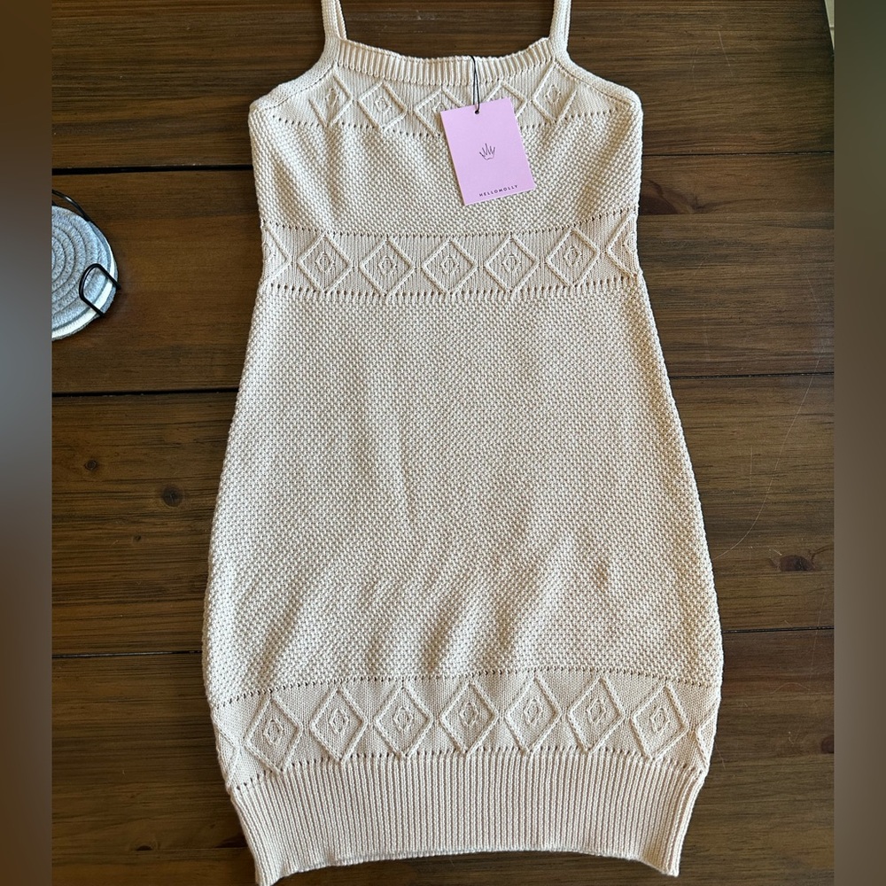Hello Molly Cream Textured Knit Dress